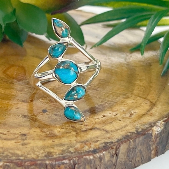 Southwest Jewelry - Sterling Silver 925 Turquoise Ring Size 10 Blue Copper Southwest Boho